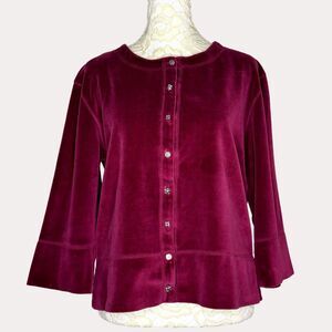 J Jill Velvet Crop Jacket Top Blouse Metal Button Red S